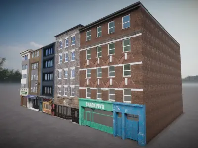 Pack of buildings for the game Low-poly 3D model
