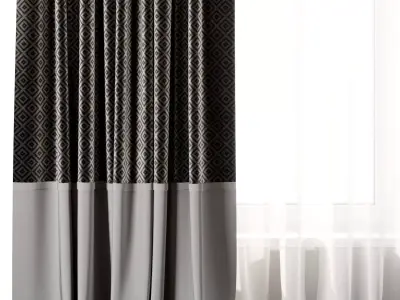 Curtain with rod 47 ptternend curtain HBH Low-poly 3D model