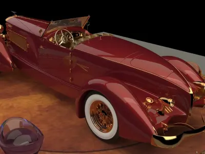 Chinese gold ingot with classic car 3D model