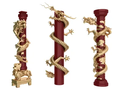Chinese style pillars Low-poly 3D model