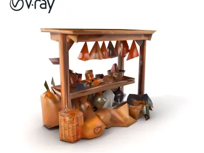 Rustic Market Stall Vintage Decor Elements model pack Low-poly 3D model