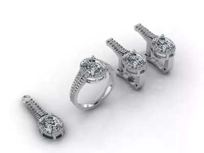 Mini Set Ring Pendant Earrings STL 3DM Womens Jewelry 3D print model