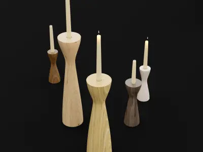 Candlestick set 4 four wooden candle holders 3D model