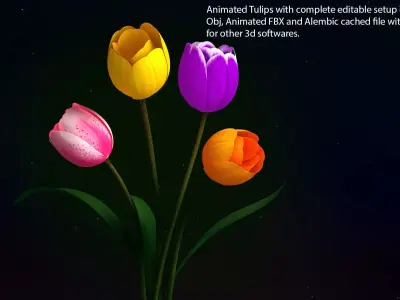 Tulips Flowers Animated 3D model