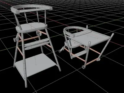 Wooden child chair Low-poly 3D model