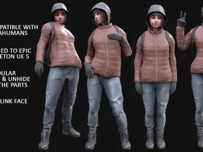 Woman in Winter Outfit 3 - Modular - Rigged Low-poly 3D model