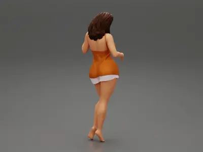 Sexy Girl in mini short and shirt looking down 3D print model