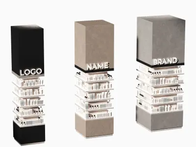 Columns rack with goods Square showcase cosmetics shelves 3D model