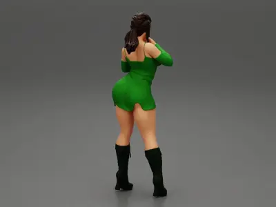 sexy young woman wearing fashion long sleeve dress 3D print model