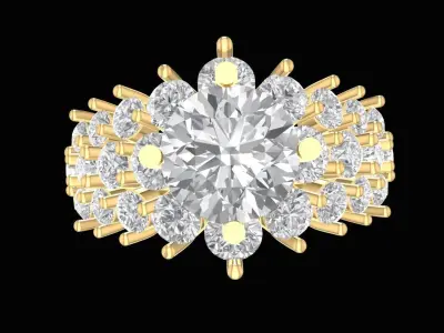 Luxury Fan Shaped Cluster Diamond Ring for Women  2641 3D print model