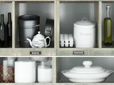 Set-190 kitchen shelf filled 3D model