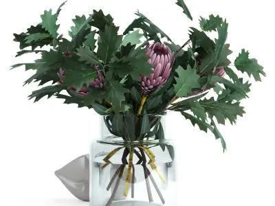 Protea and Oak leaves 3D model