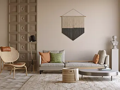 Sitting Area with Macrame Wall Hanging  3D model