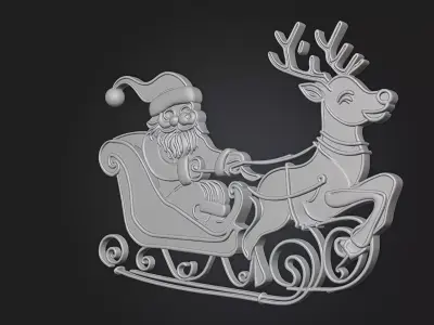  Santa And Reindeer Neon Sleigh Ride 3D Wall Art Printable 3D model