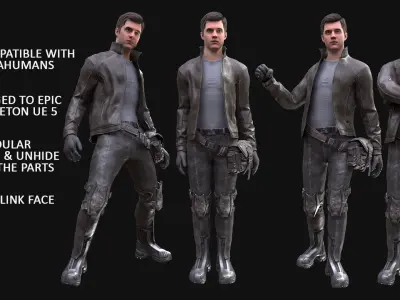 Man - Cyber Outfit - Modular - Rigged Low-poly 3D model