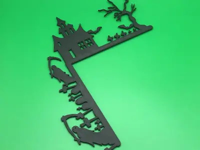 Halloween Castle and Graves Door Corner Decoration Free 3D print model
