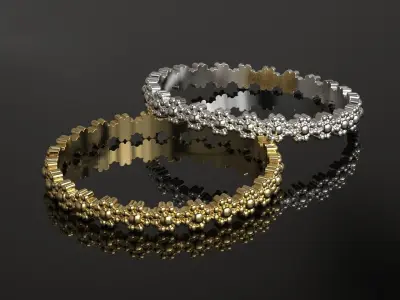 Thin simple  flower stackable band ring 3d model US zise chart 3D print model