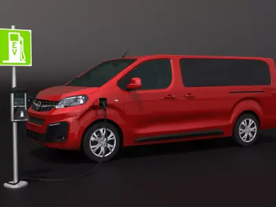 Opel Zafira-e and Charging Point 3D model