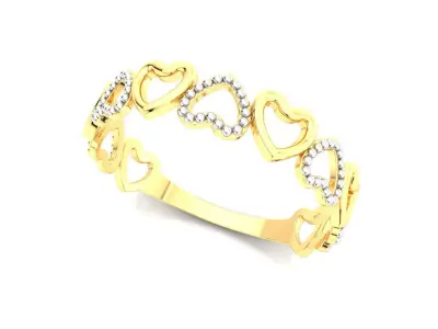 Gold Half Band Ring Heart Beaded Details 3D Model Print Ready 3D print model