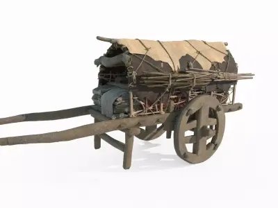 Ancient pallet cars and goods 3D model