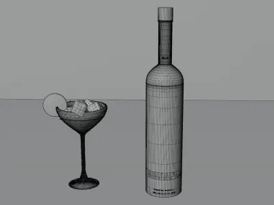 Realistic VODKA BOTTLE  with DRINK GLASSES 3D model