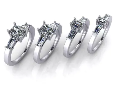 Solitaire Engagement Ring - Emerald Cut and Tapered Baguettes  3D print model