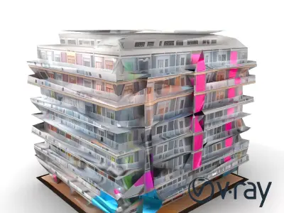 Modern Residential Complex Model Pack with Glass Balconies an... Low-poly 3D model