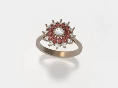 Fabulous Flower Ring  with Princess and Marquise Diamonds 3D print model