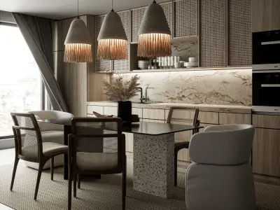 Cuisine modern dining room with pendant lights 3D model