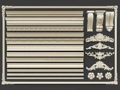 Classic  carvings moldings and gypsum cornice 00 3D model