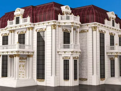 Classic Mansion Villa 01 White and Gold Low-poly 3D model