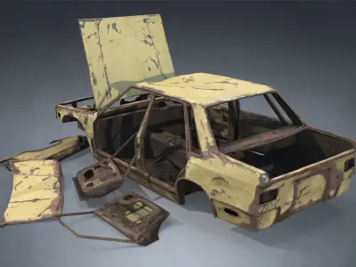 Abandoned Rusty Wrecked Sedan Low-poly 3D model