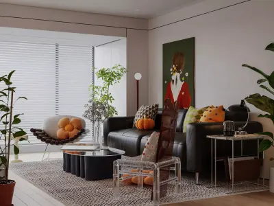 Modern living room dining room interior scenes 219 3D model