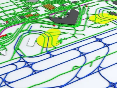 Seattle Tacoma SEA Airport Roads Buildings and Public Transport 3D model