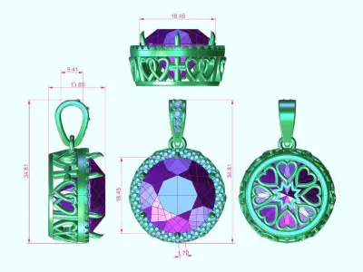 Amethyst pendant with diamonds 3D print model