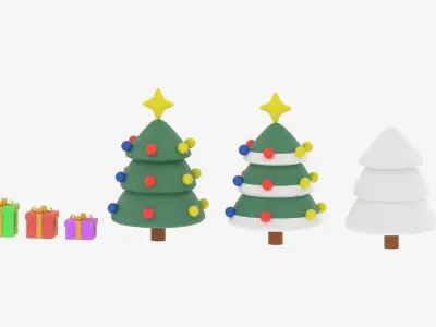 Christmas Tree and Gift Boxes Low-poly 3D model