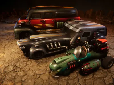 Dieselpunk cars Low-poly 3D model