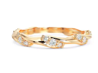 gold ring with diamonds 3D print model buy