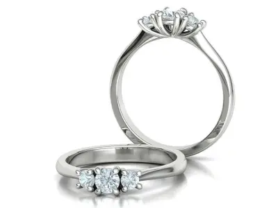 Three Stone Solitaire Promise Ring 3dmodel 4mm Gem 3D print model