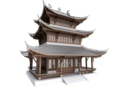 Chinese ancient architecture Low-poly 3D model