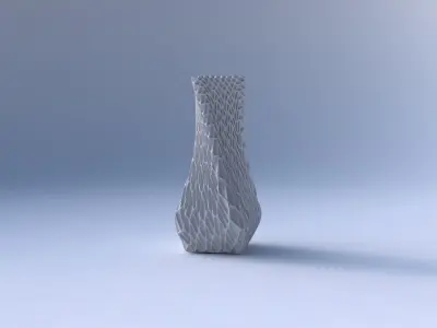 Vase twisted larger opening quadratic with wavy grid piramides 3D print model