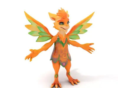 Fantasy Furry Winged Creature Rigged and Animated D Model Low-poly 3D model