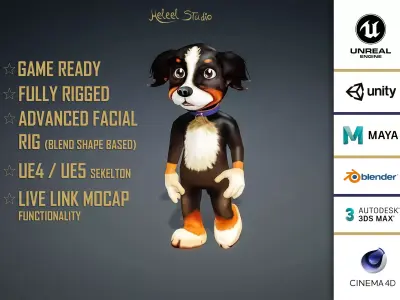 High Quality Cartoon Baby Dog Low-poly 3D model