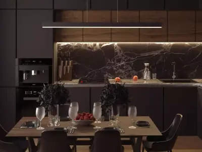 kitchen on black style Free 3D model