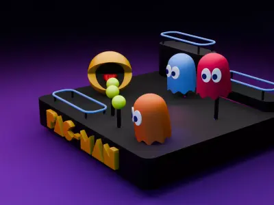 Retro Arcade Vibe 80s Pac-Man Diorama Low-poly 3D model