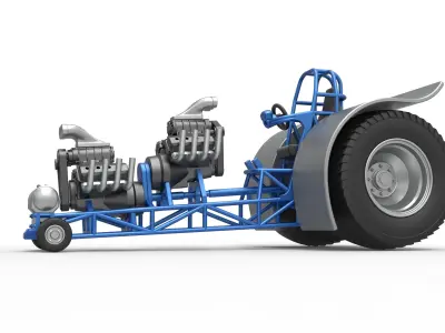 Pulling tractor 2 engines V8 Version 4 Scale 1 to 25 3D print model