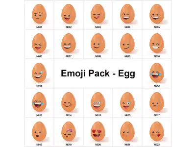 Emoji Pack - Eggs - 22 Models Low-poly 3D model