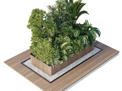 Outdoor plant Collection 114 Wooden box for plant garden 3D model