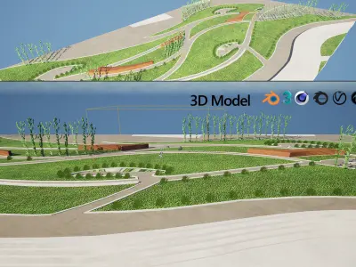 Low Poly Landmark Park 3D Model Low-poly 3D model