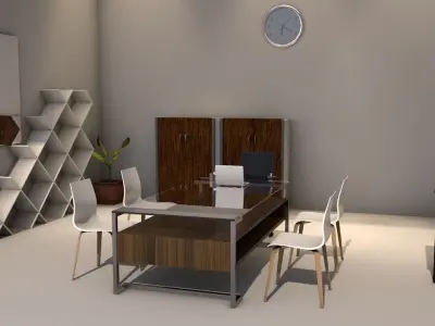 office with glass table and chairs Low-poly 3D model